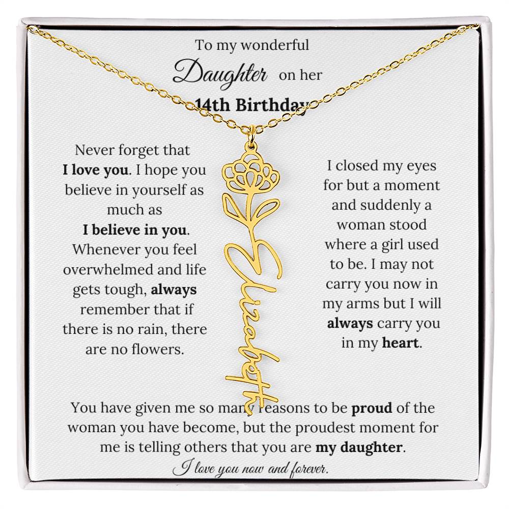 Custom Birth Flower Name Necklace To My Daughter On Her 14th Birthday