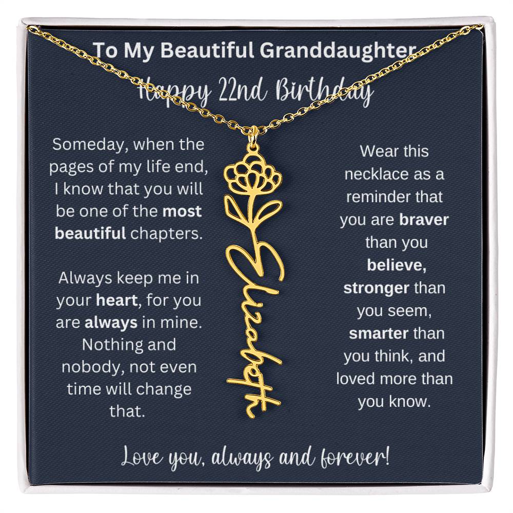 22nd Birthday Gift For Granddaughter | Personalized Birth Flower Name Necklace