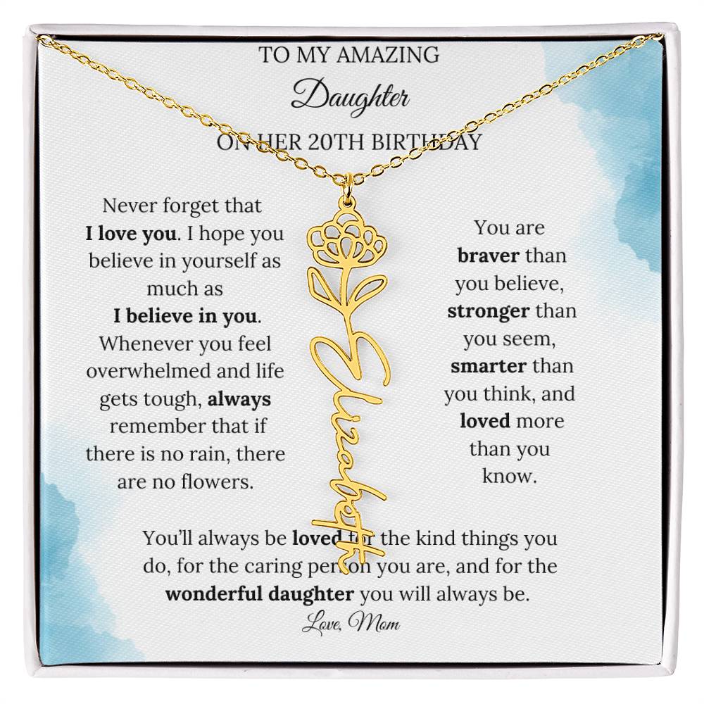 Birth Month Flower Name Necklace for My Daughter's 20th Birthday