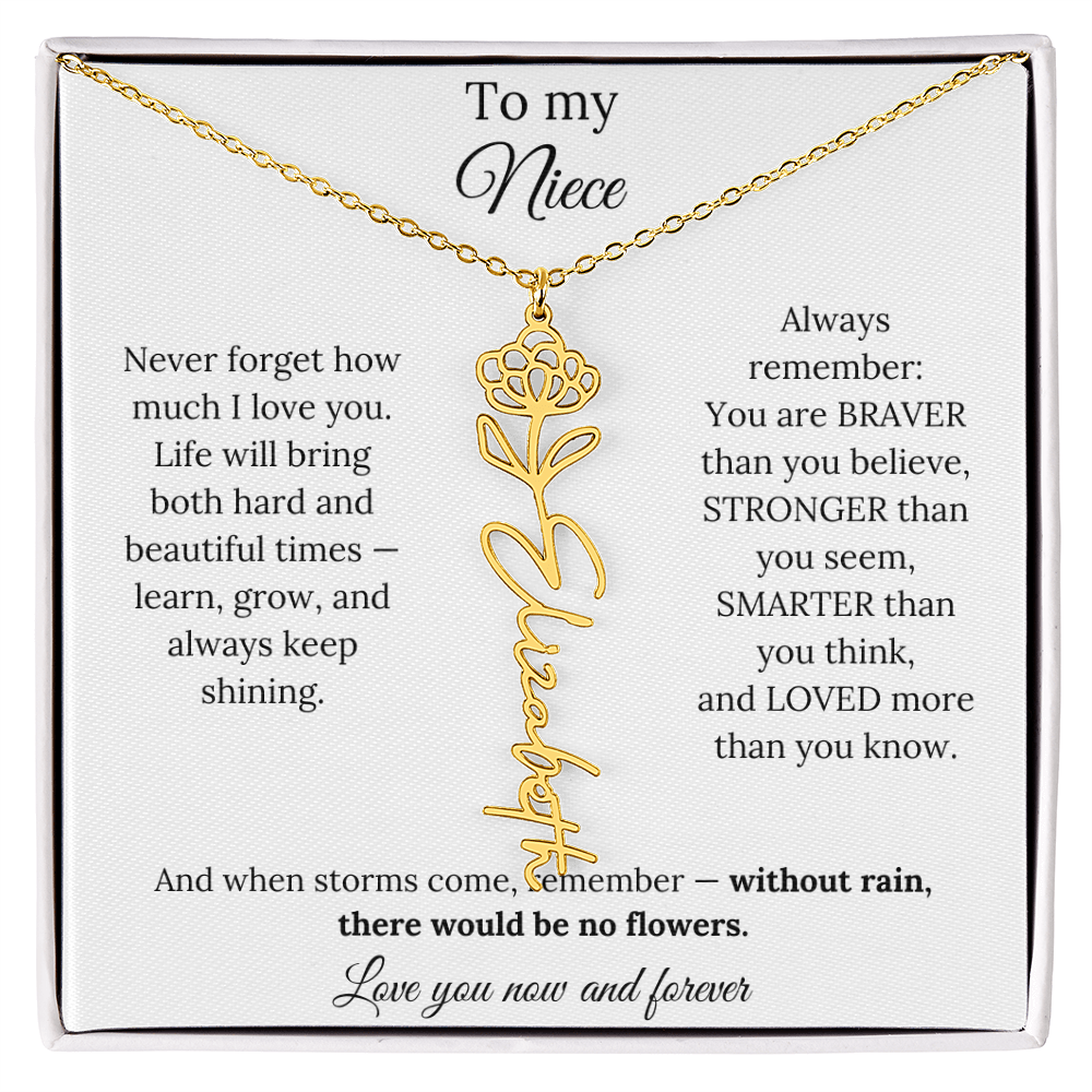 To My Niece Birth Flower Name Necklace From Aunt