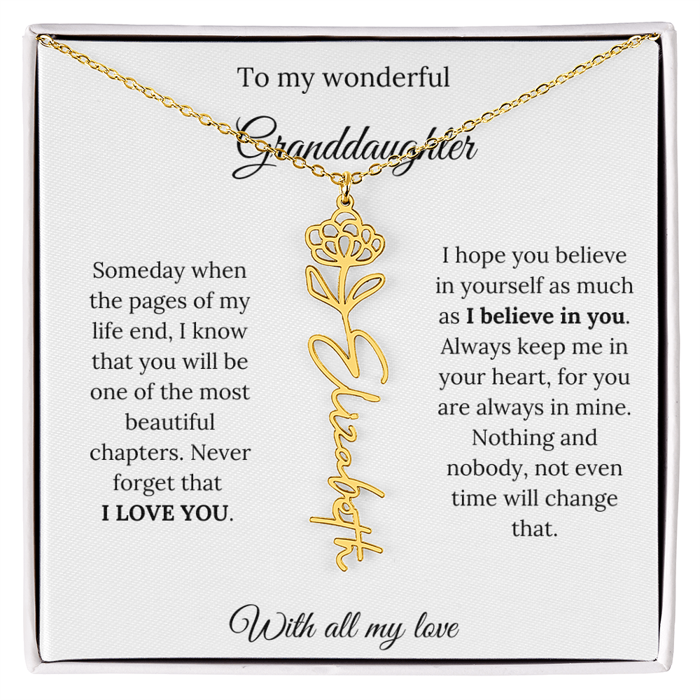 To My Granddaughter Necklace – Custom Floral Keepsake Jewelry Gift from Grandma & Grandpa