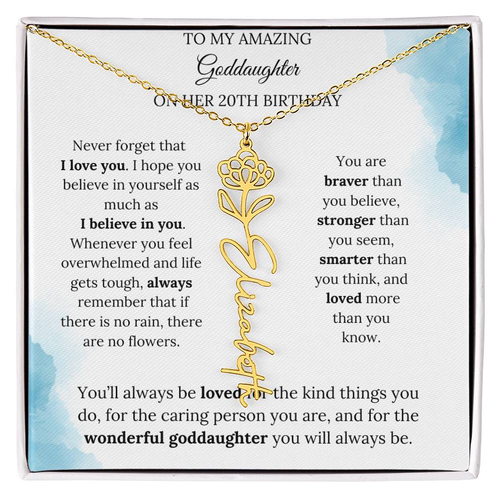 Birth Month Flower Name Necklace for My Goddaughter's 20th Birthday