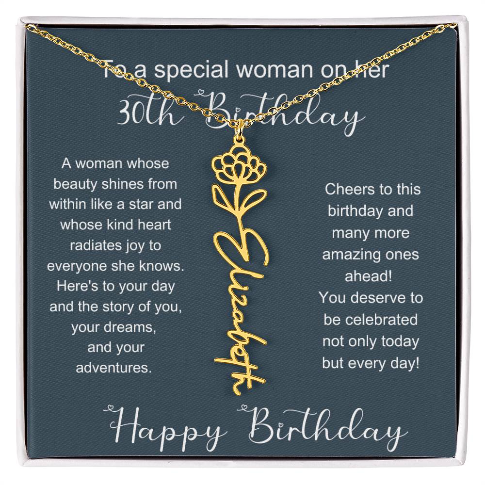 To A Special Woman On Her 30th Birthday | Flower Name Necklace