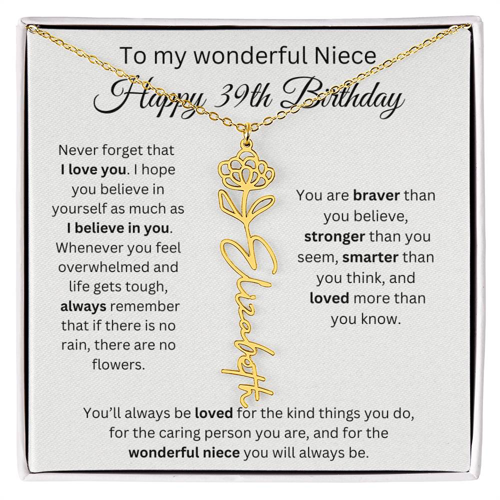 To My Wonderful Niece Happy 39th Birthday - Flower Name Necklace