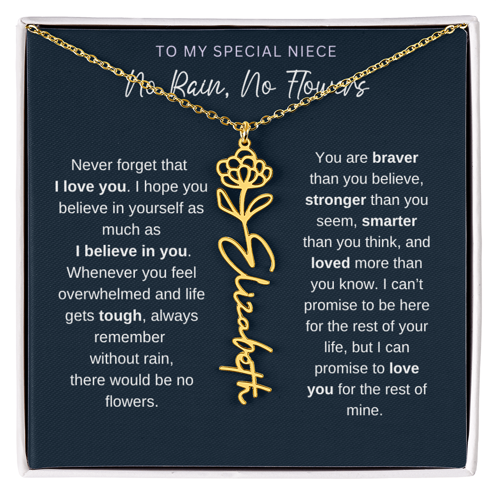 To My Special Niece | No Rain, No Flowers | Birth Flower Name Necklace