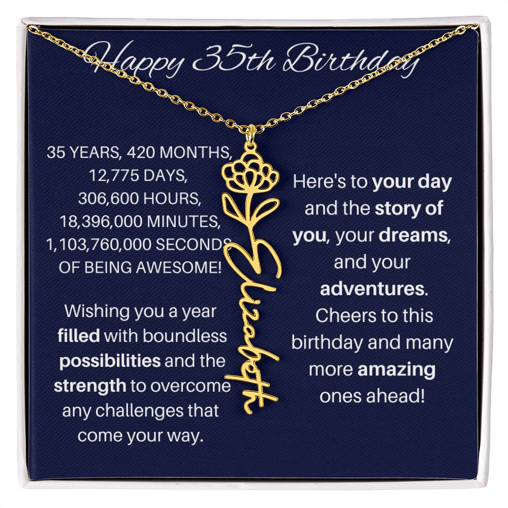35th Birthday Birth Flower Necklace