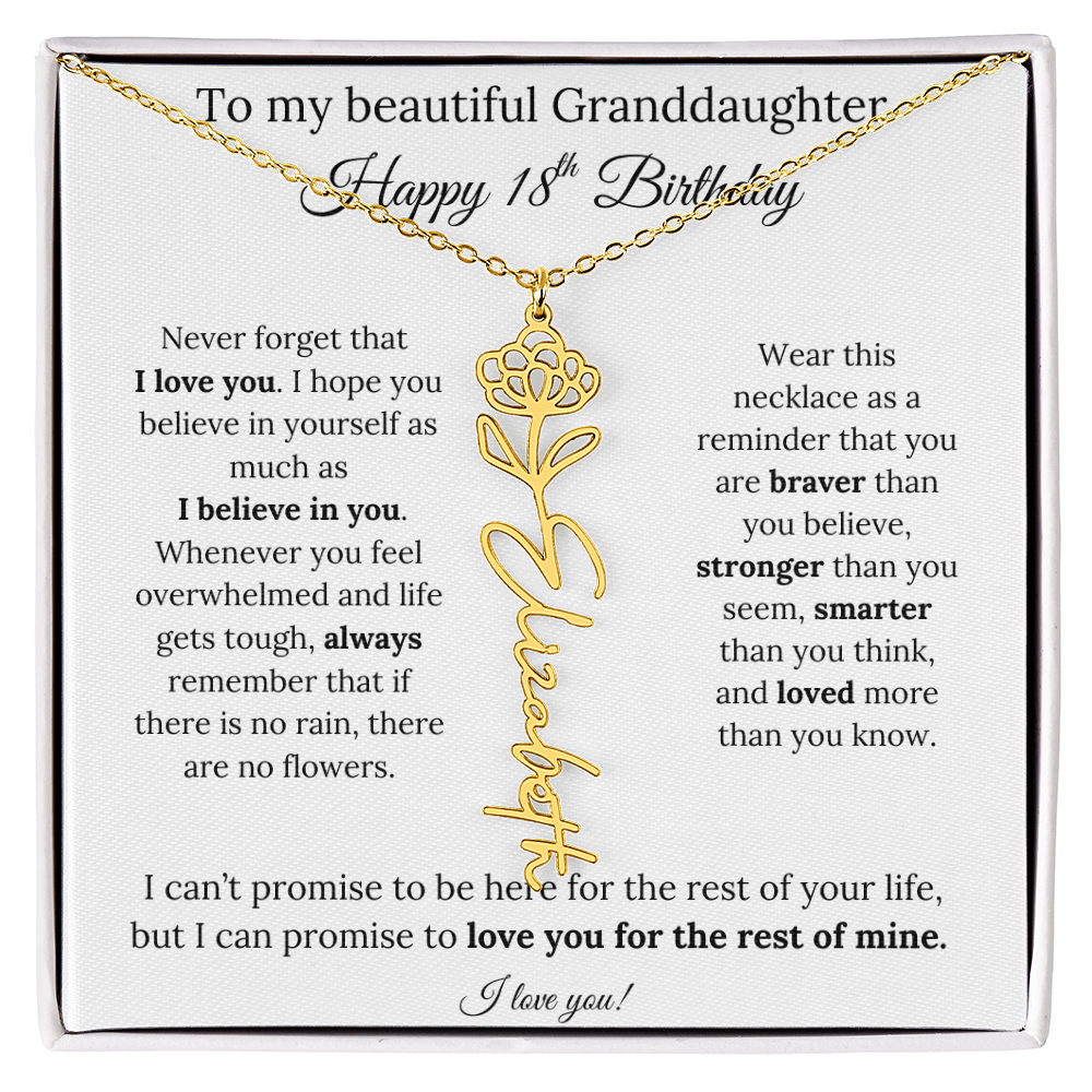 18th Birthday Gift for Granddaughter Flower Name Necklace with Message Card