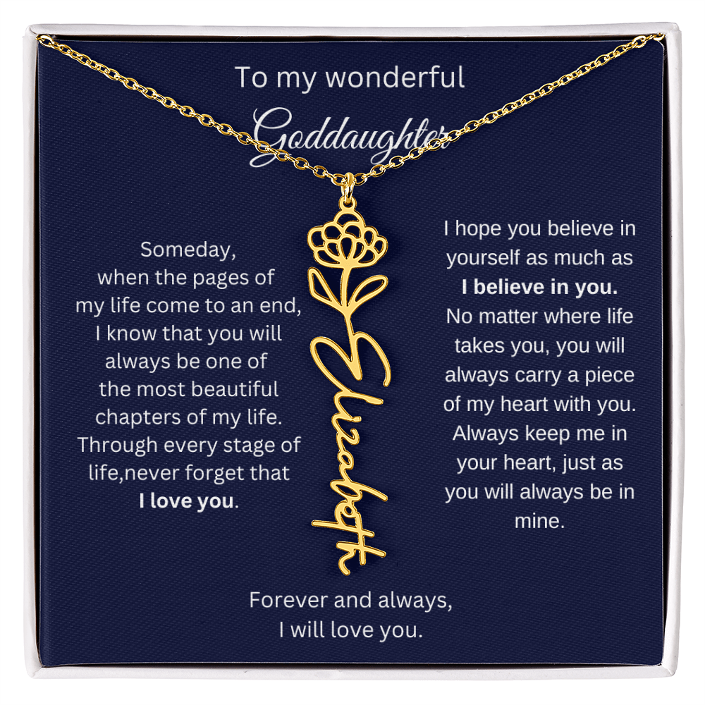 Luxury Goddaughter Gift - Birth Flower Name Necklace