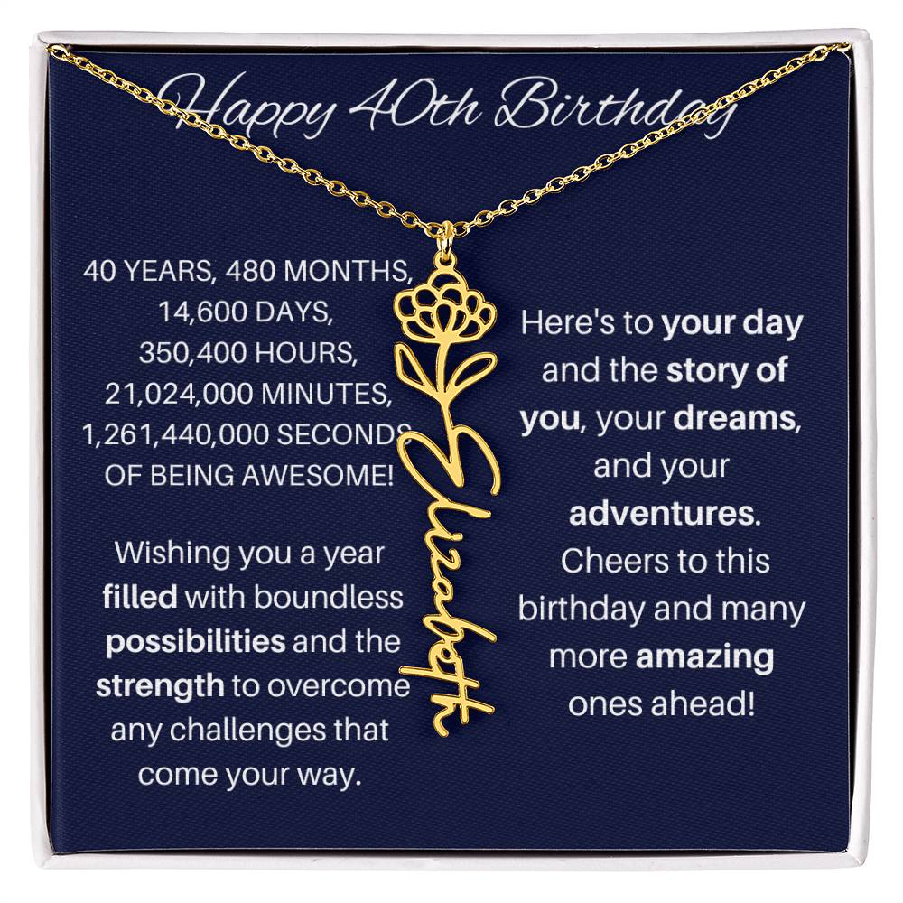 40th Birthday Birth Flower Necklace