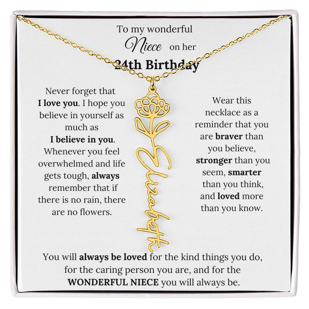 To My Wonderful Niece Happy 24th Birthday | Flower Name Necklace