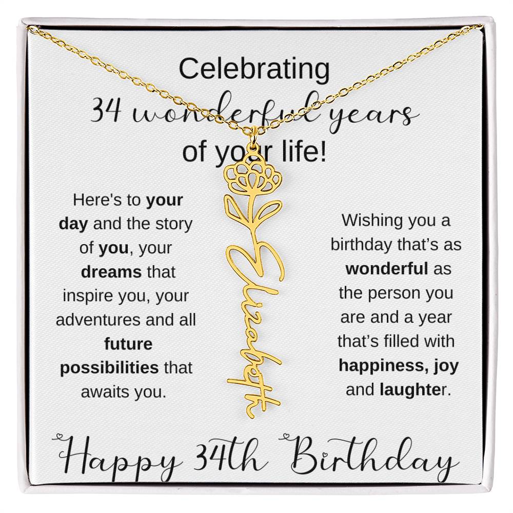 Happy 34th Birthday | Flower Name Necklace