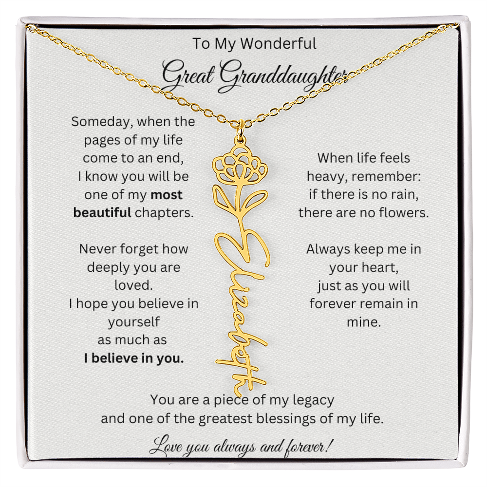 Great Granddaughter Gift - Custom Birth Flower Name Necklace