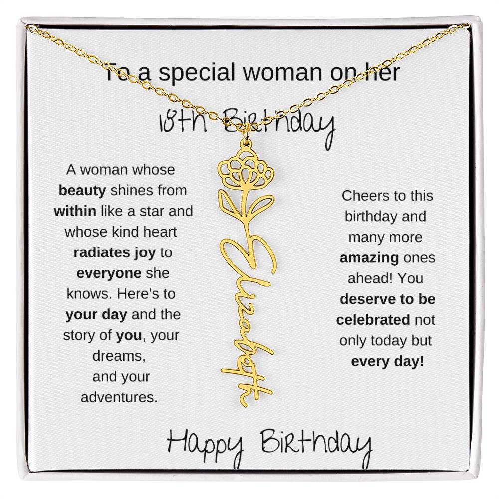 To A Special Women On Her 18th Birthday - Flower Name Necklace