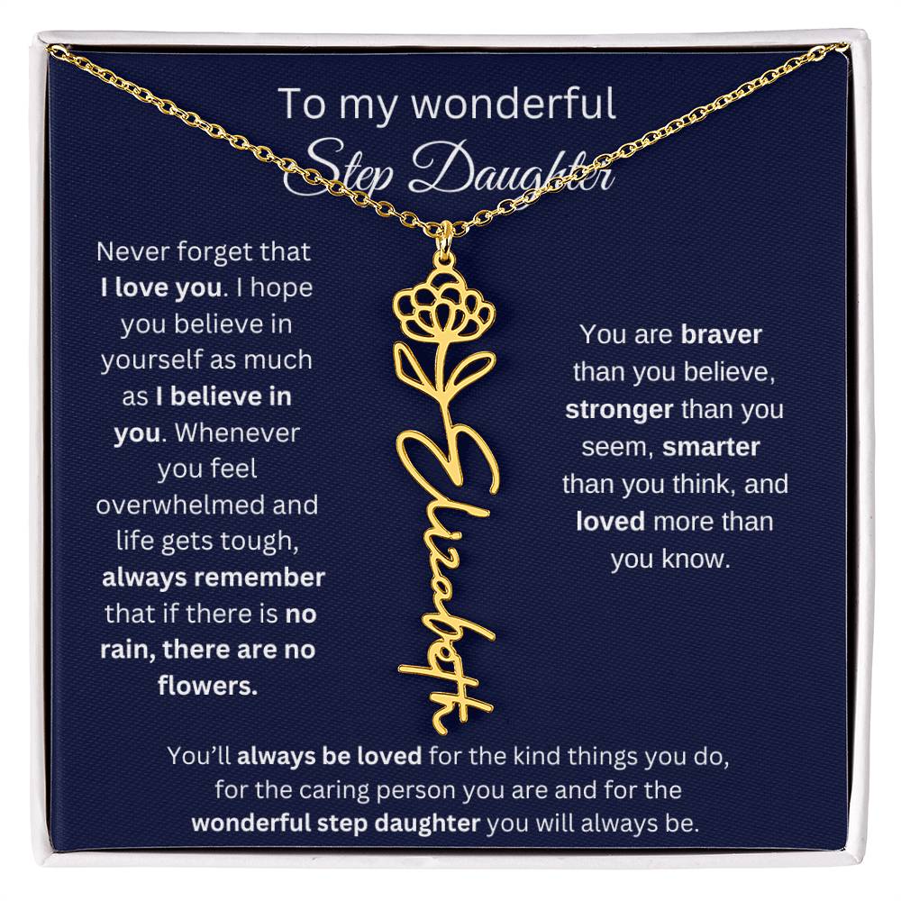 To My  Bonus Daughter Birthmonth Flower Necklace 4