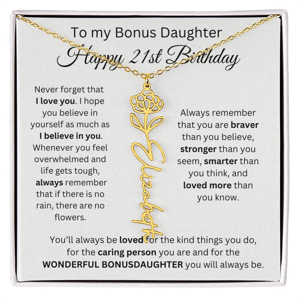 21st Birthday Gift To My Bonus Daughter | Flower Name Necklace