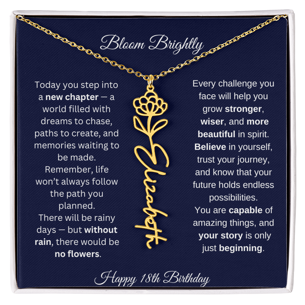 Bloom Brightly - Happy 18th Birthday - Flower Name Necklace