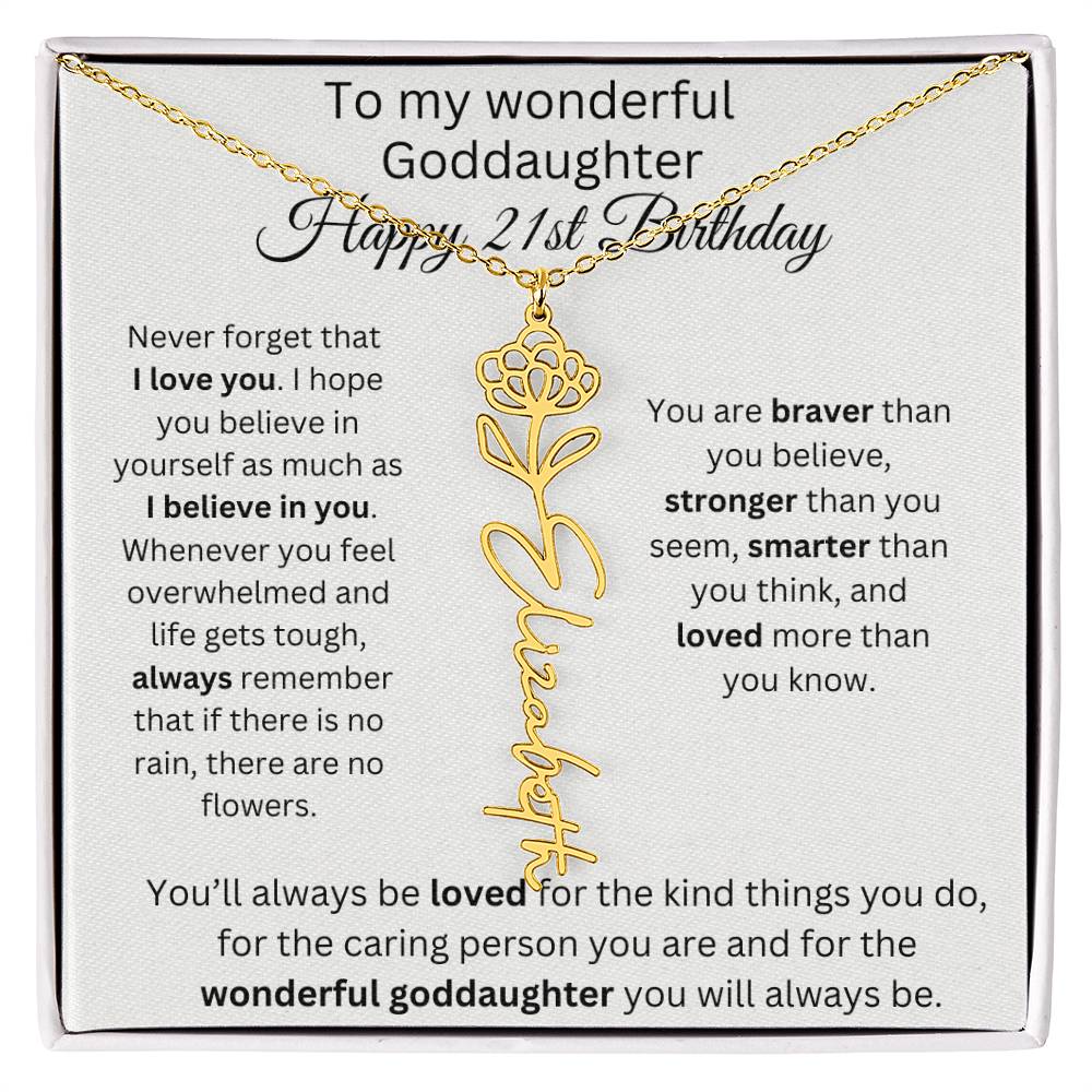 To My Wonderful Goddaughter - Happy 21st Birthday - Flower Name Necklace