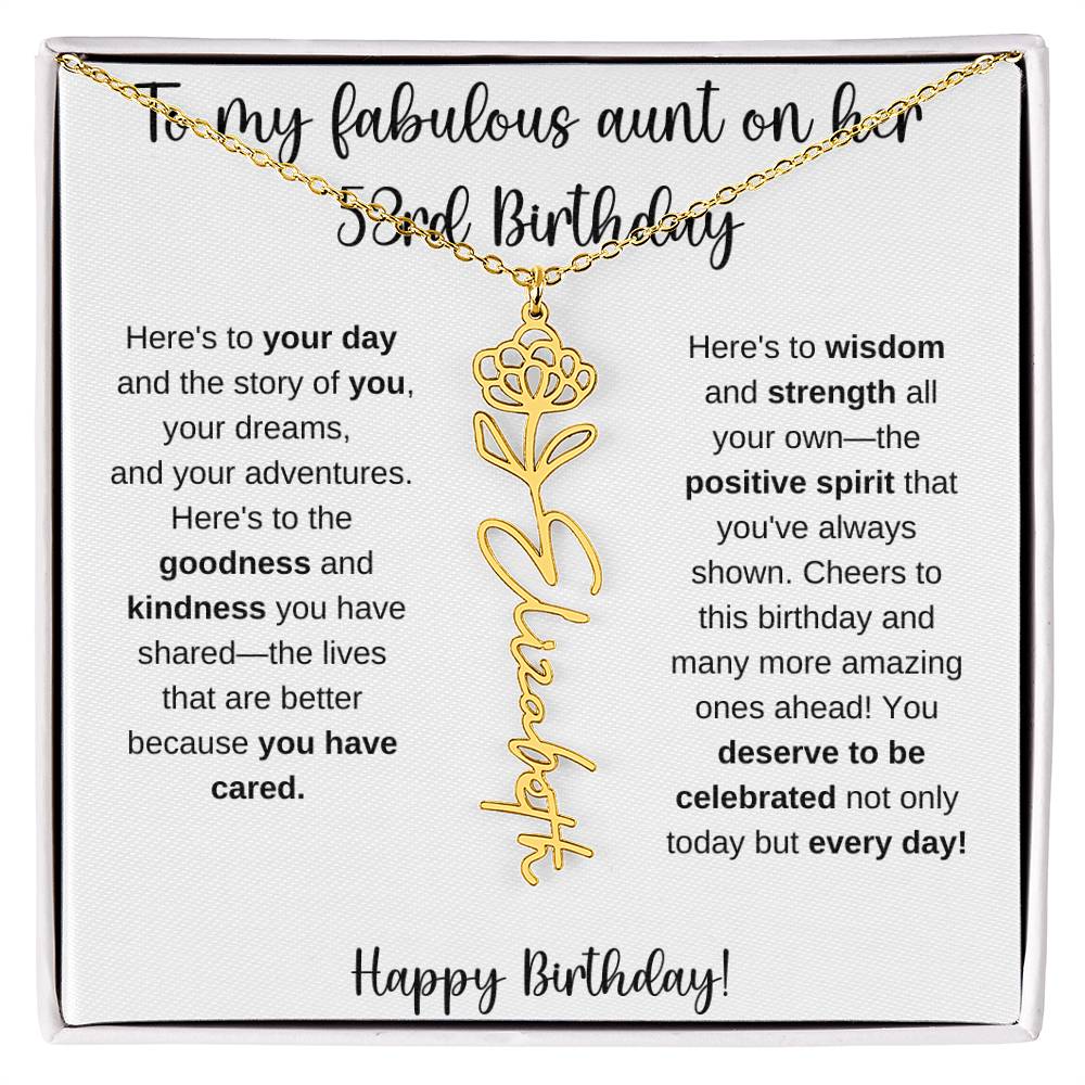 To My Fabulous Aunt - Happy 53rd Birthday - Flower Name Necklace