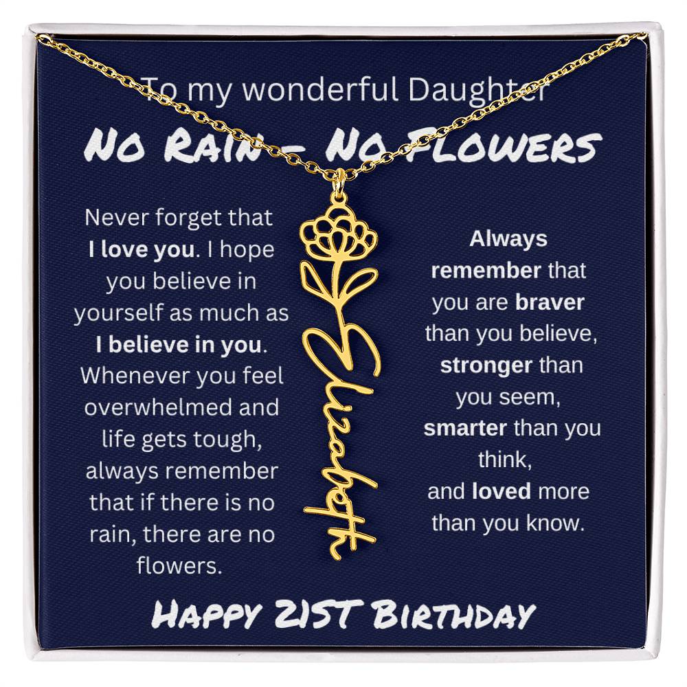 No Rain - No Flower | Happy 21st Birthday | Flower Name Necklace
