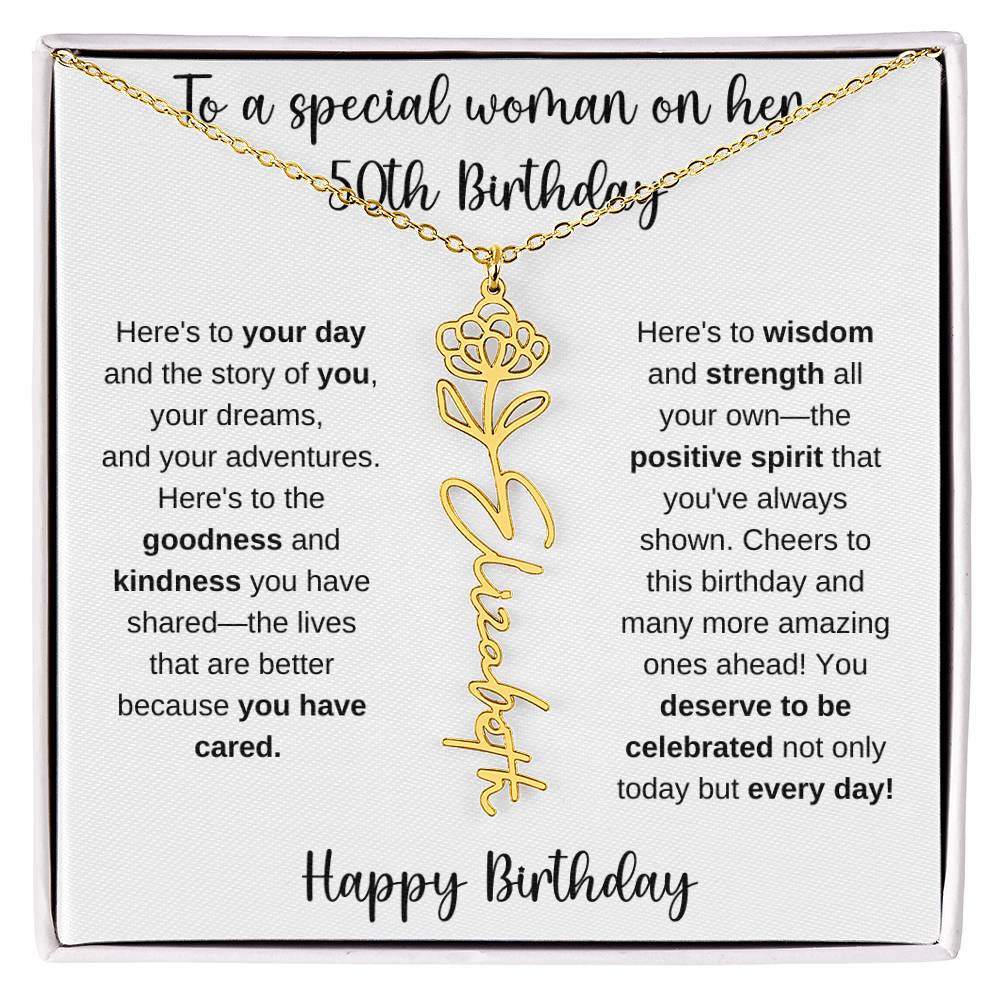 50th Birthday - Flower Name Necklace