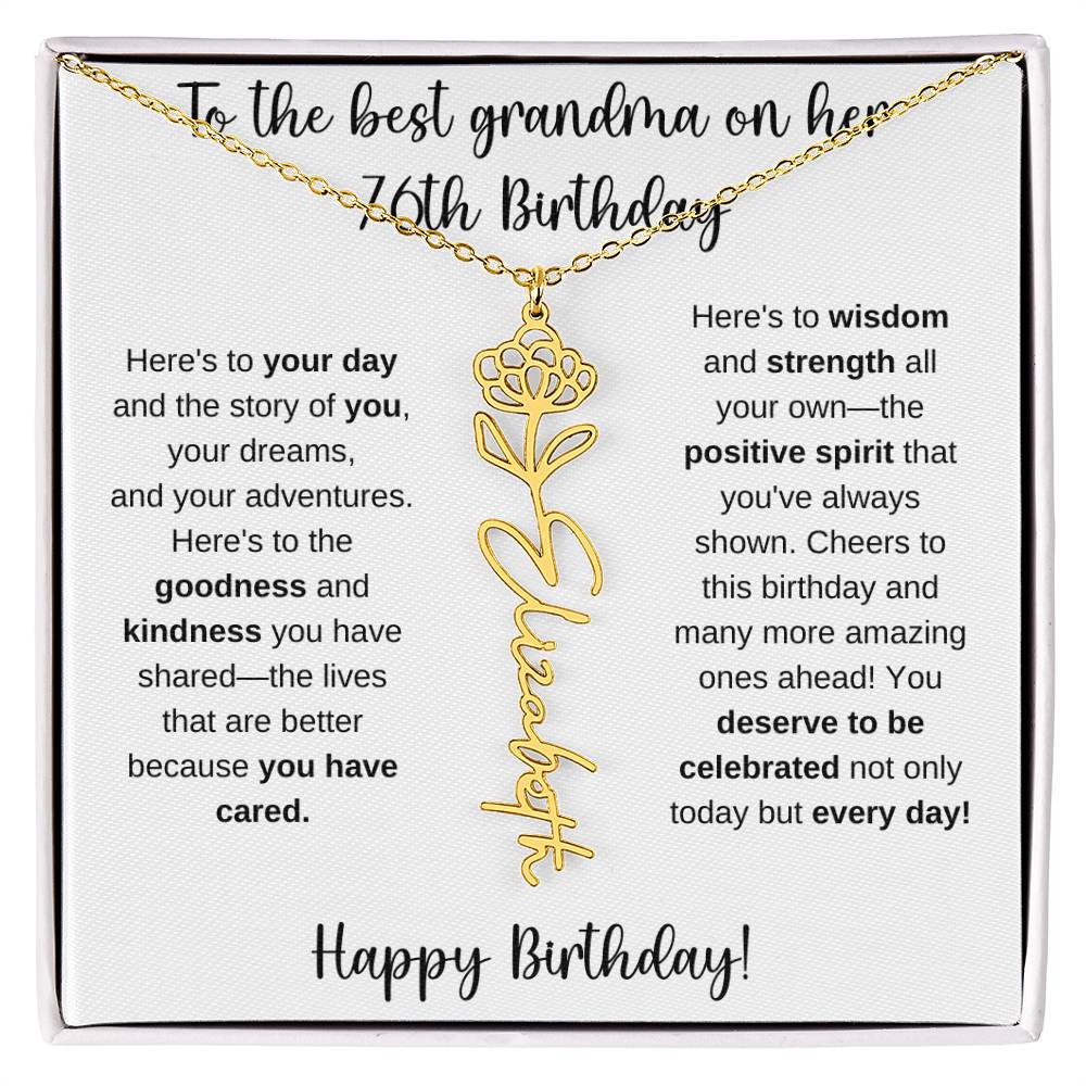 To The Best Grandma - Happy 76th Birthday | Flower Name Necklace