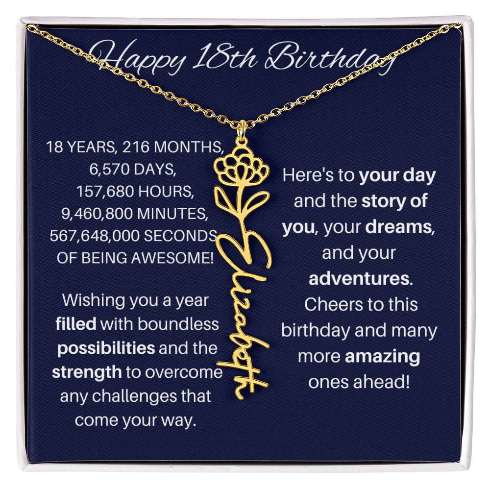 18th Birthday Birth Flower Necklace