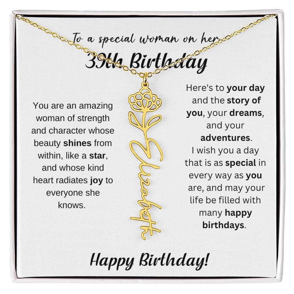 39th Birthday Gift Birthflower Necklace