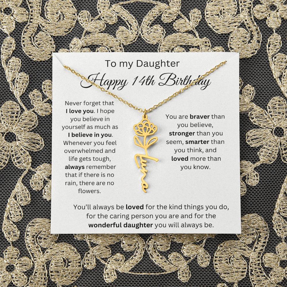 Happy 14th Birthday - Flower Name Necklace