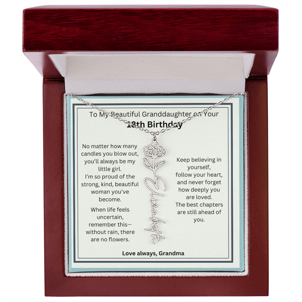 18th Birthday Gift for Granddaughter - Birth Flower Name Necklace