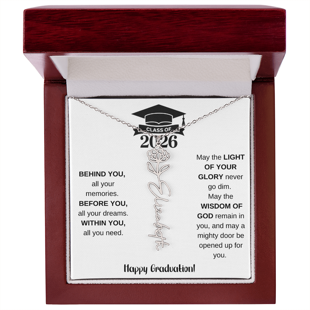 Class Of 2026 Personalized Graduation Gift Birth Month Flower Necklace