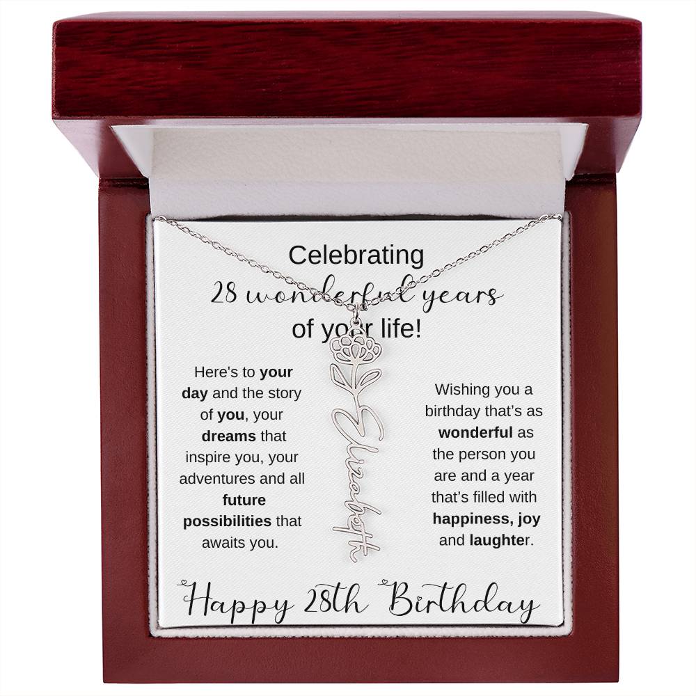 Happy 28th Birthday | Flower Name Necklace