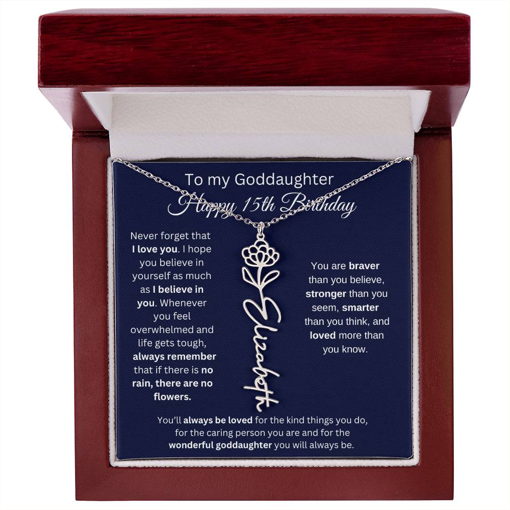 To My Goddaughter - Happy 15th Birthday - Flower Name Necklace