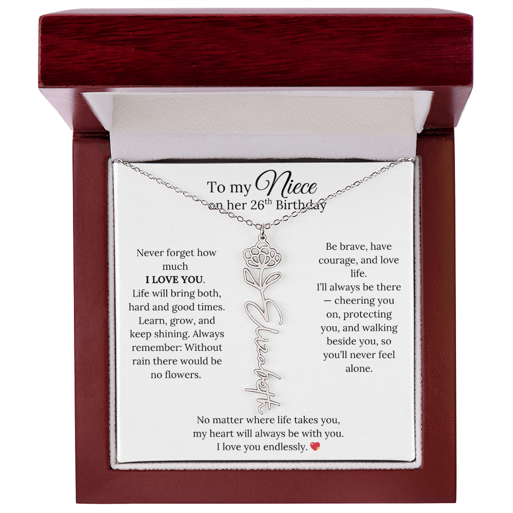 26th Birthday Gift from Aunt - Personalized Birth Flower Name Necklace