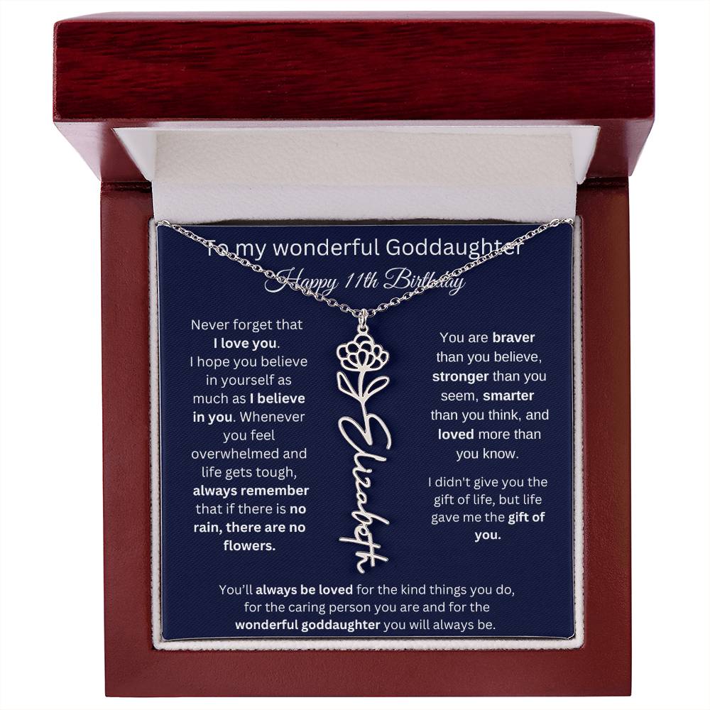Goddaughter 11th Birthday Gift | Flower Name Necklace