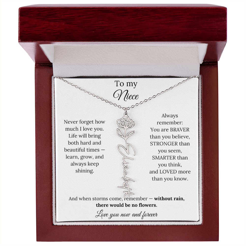 To My Niece Birth Flower Name Necklace From Aunt