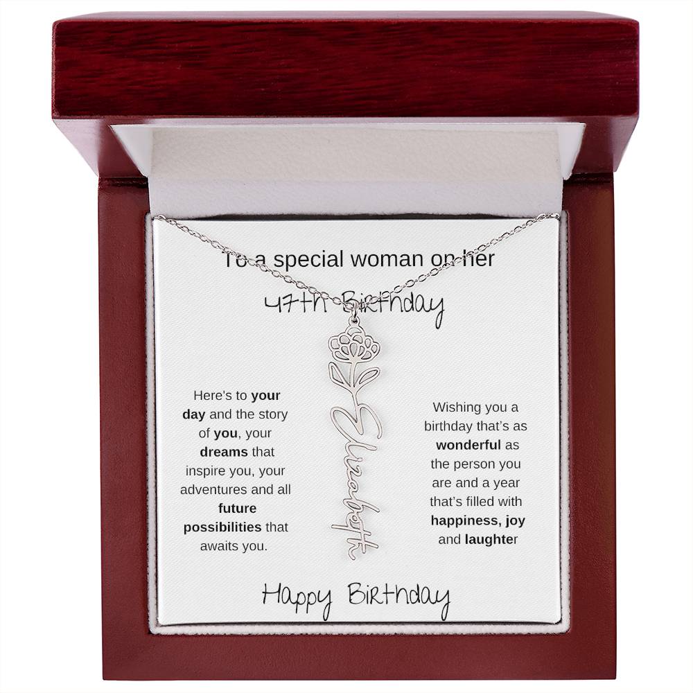 A Special Woman 47th Birthday | Flower Name Necklace