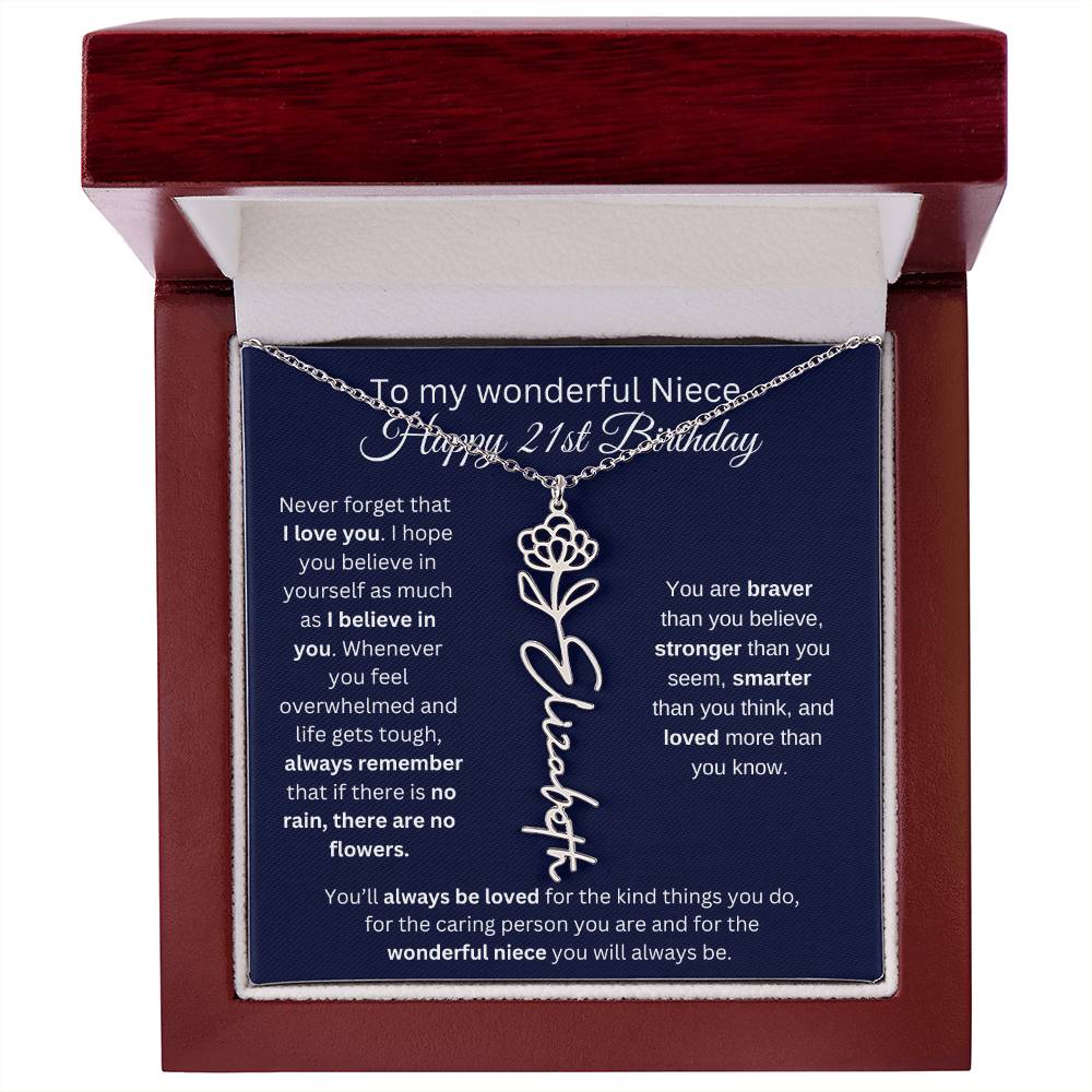 To My Wonderful Niece | Happy 21st Birthday | Flower Name Necklace