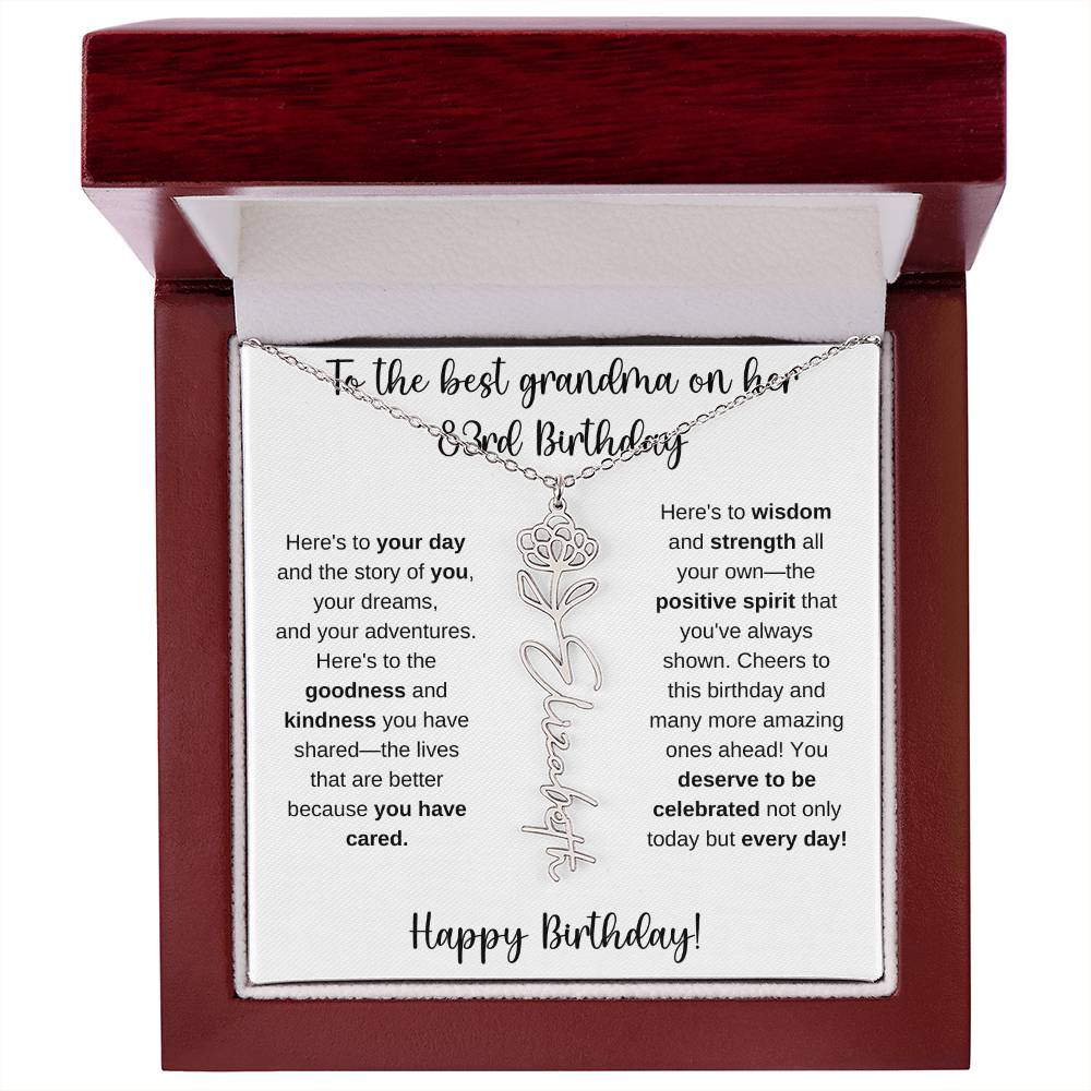 To The Best Grandma - Happy 83rd Birthday | Flower Name Necklace