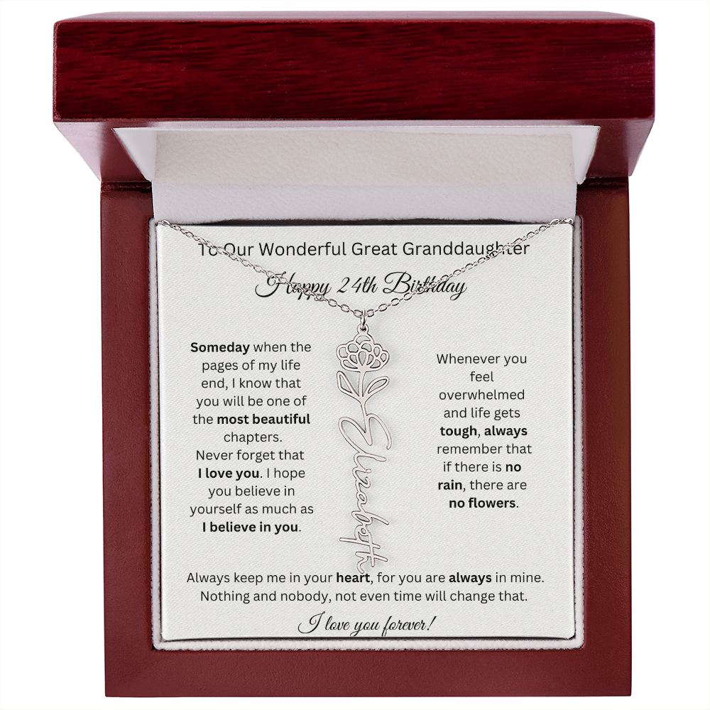 Birthflower Name Necklace To My Great Granddaughter's 24th Birthday