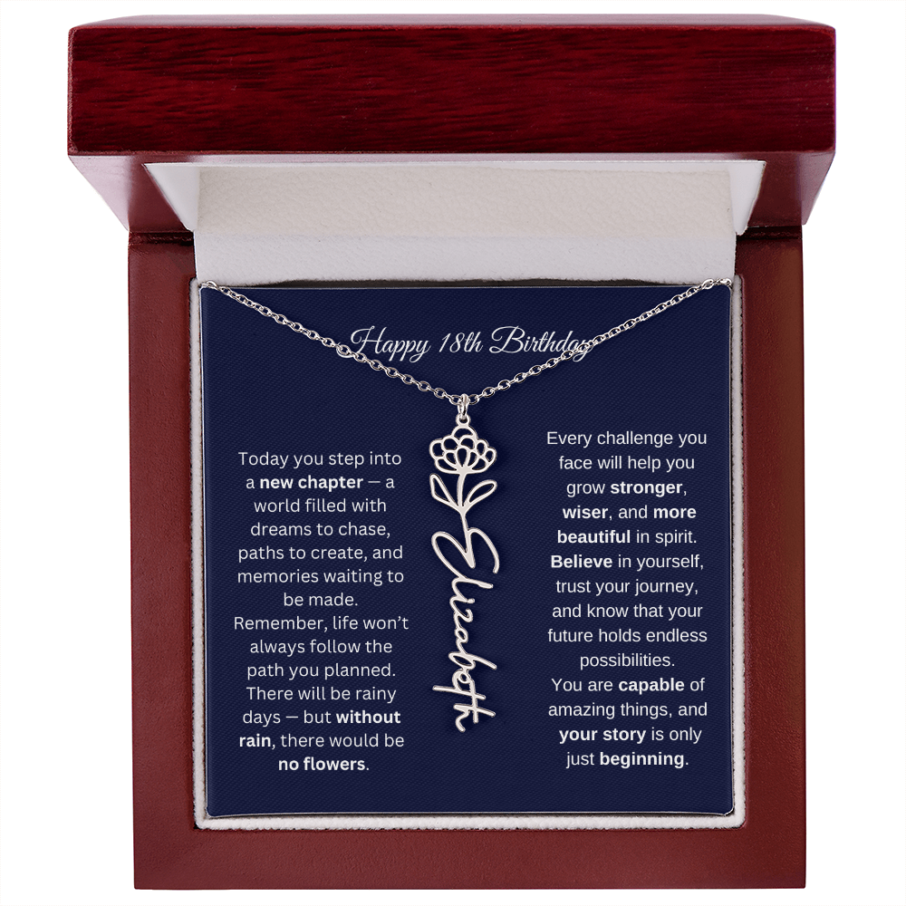 18th Birthday Birth Flower Name Necklace