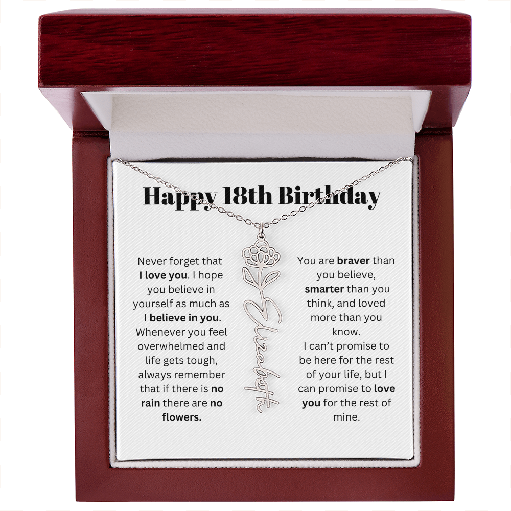 18th Personalized Birthday Gift for Her - Flower Name Necklace