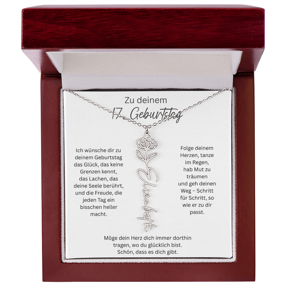 Geburtsblumen Namenskette zum 17 Geburtstag personalisiert Name Kette Gravur Geschenk