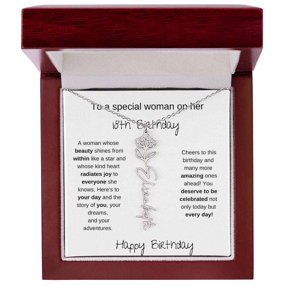 To A Special Women On Her 18th Birthday - Flower Name Necklace