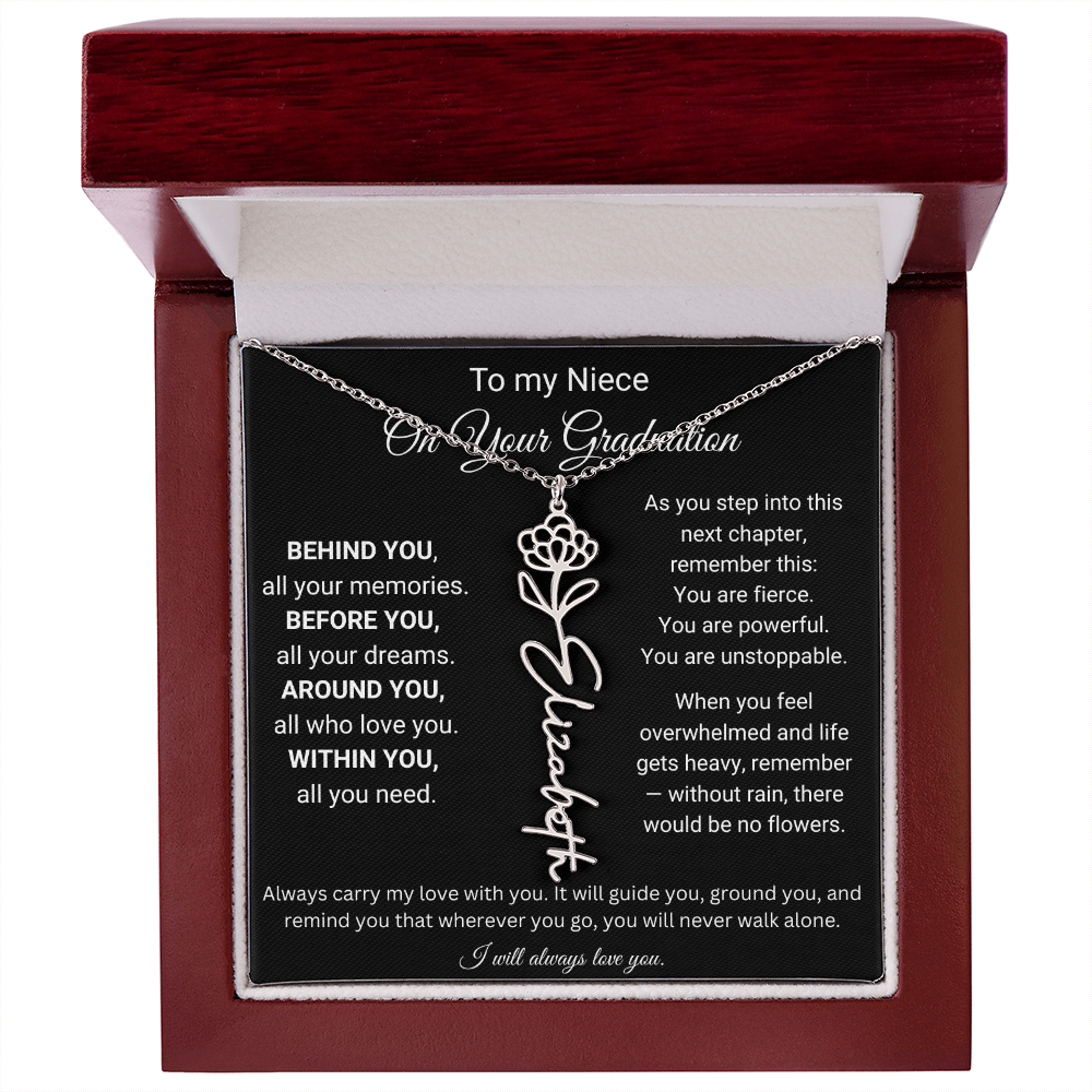 Graduation Birth Flower Name Necklace for Niece
