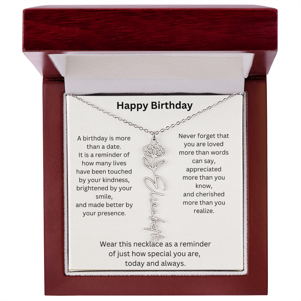 Meaningful Birthday Gift Birth Flower Name Necklace