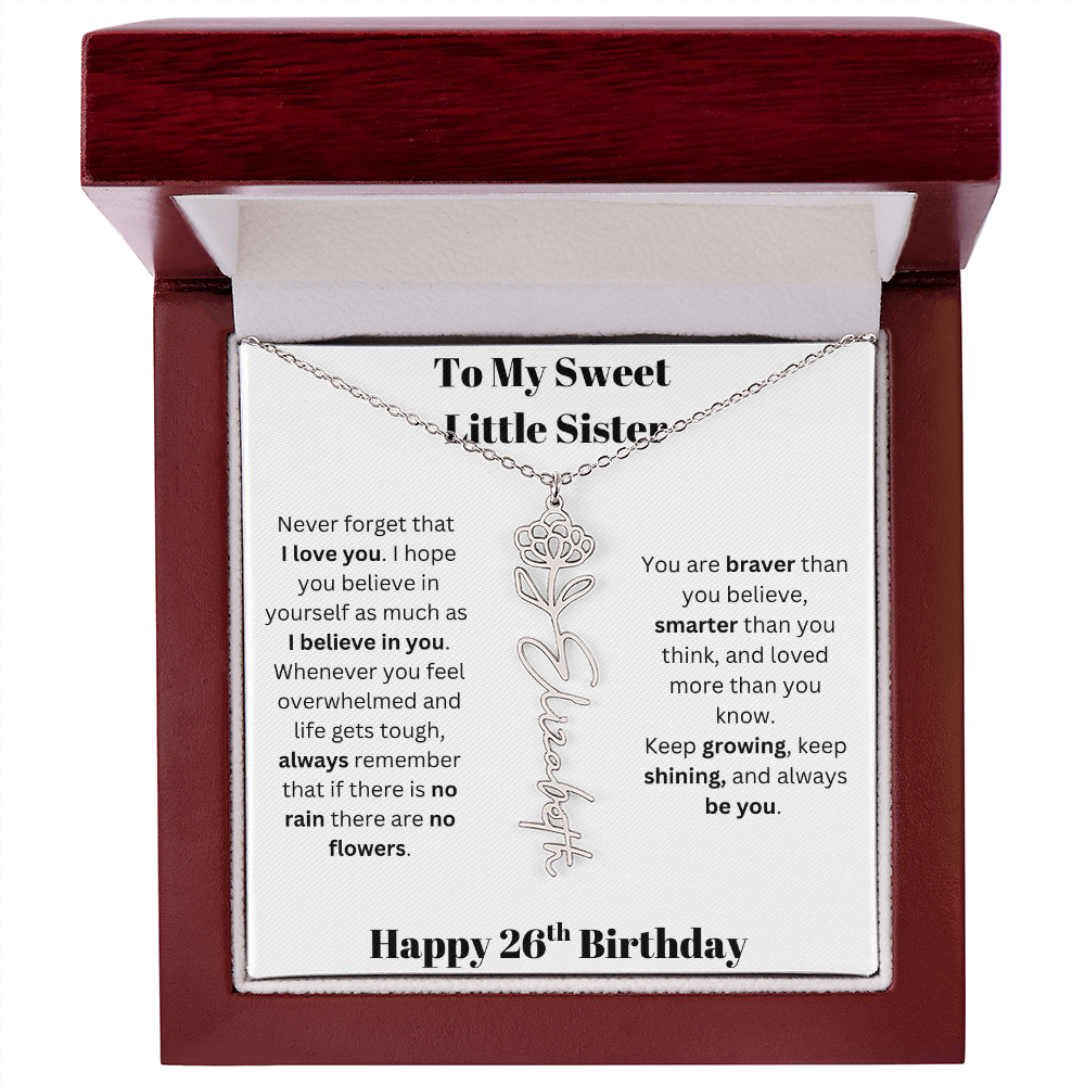 To My Sweet Little Sister | Happy 26th Birthday | Flower Name Necklace