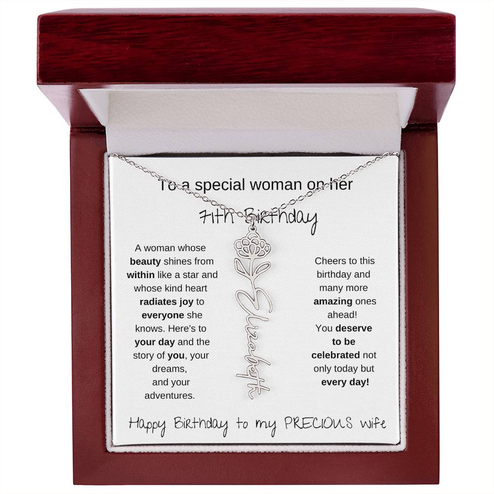 Happy 71th Birthday To My Precious Wife - Birthflower Necklace