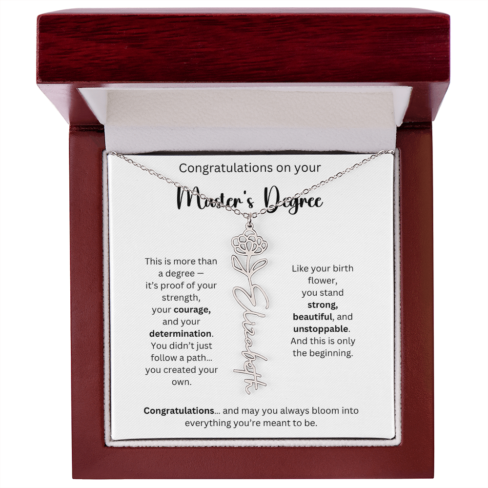Masters Degree Graduation Gift - Personalized Birth Flower Name Necklace