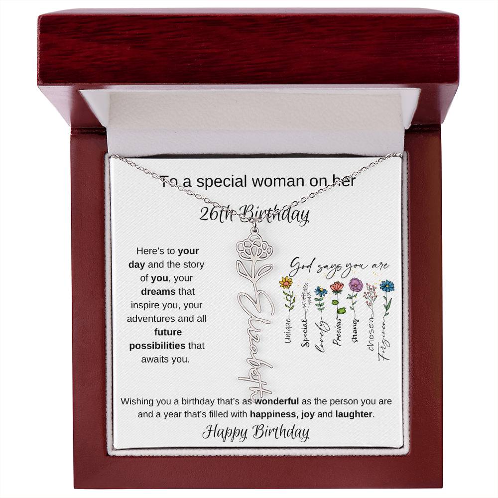 To A Special Woman On Her 26th Birthday - Flower Name Necklace