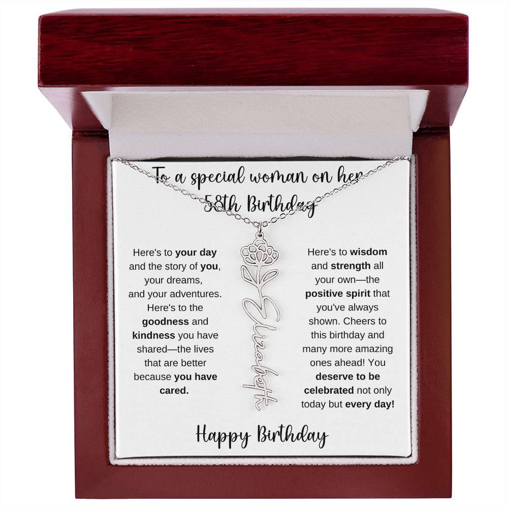 58th Birthday - Flower Name Necklace